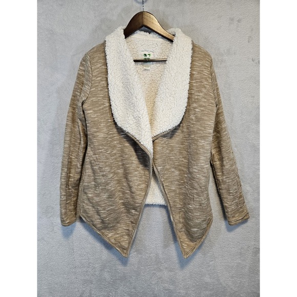Green Tea Sweaters - Green Tea Womens Beige Heather Sherpa Wrap Cardigan Jacket Soft Size S/CH EUC